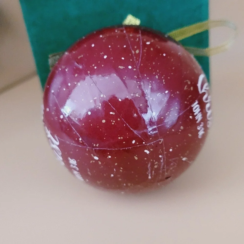 Christmas Begins With Christ Ornament w Gift‎ Box Paper Mache Red