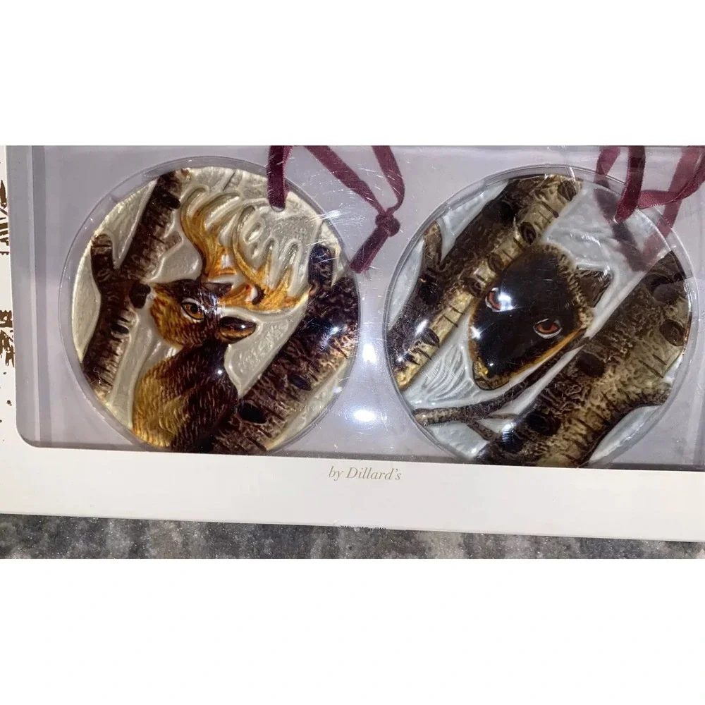 NEW Trimsetter Dillard's CHRISTMAS TREE ORNAMENT‎ Wolf And Deer Set  Pair 4.5