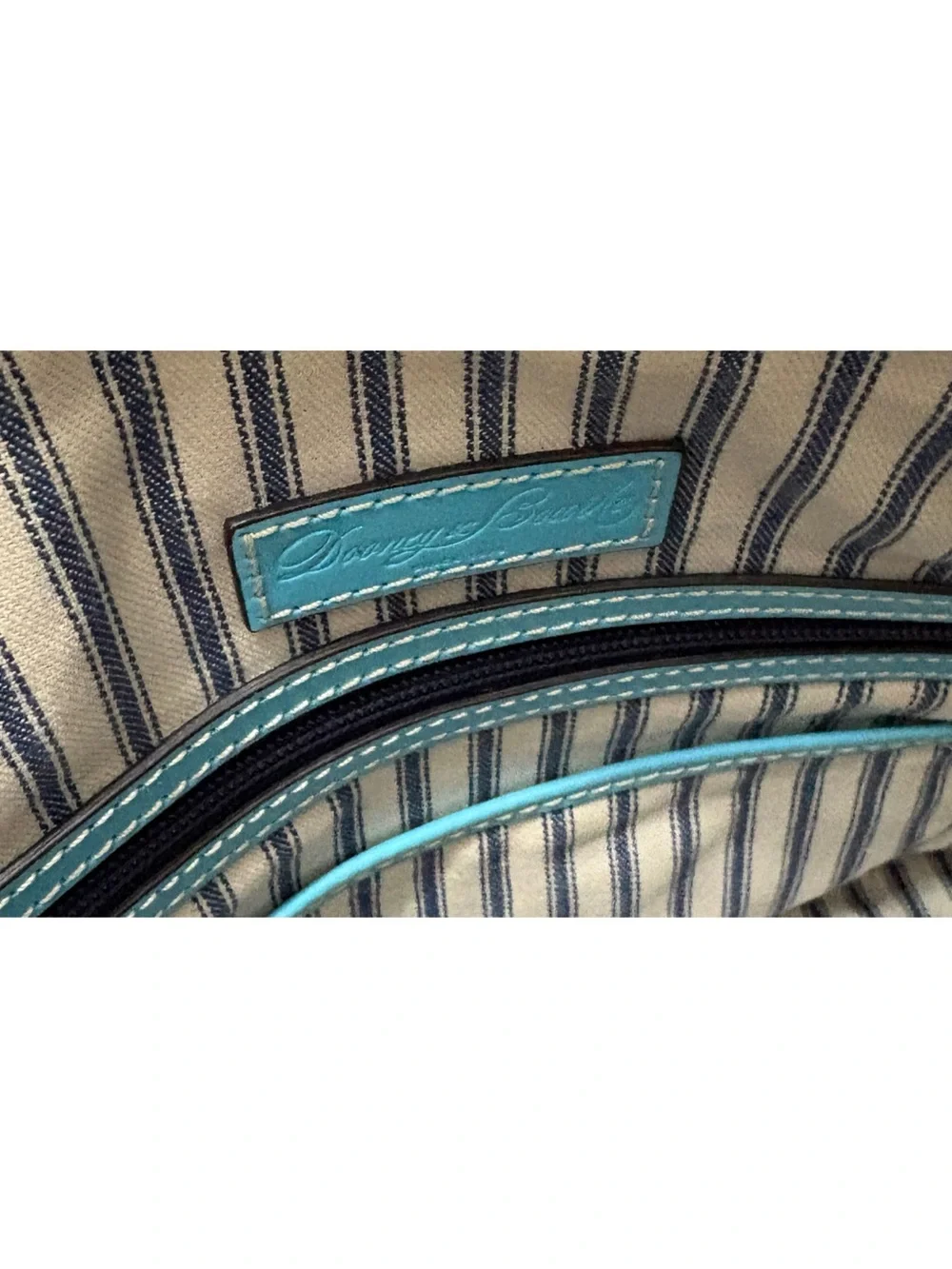 Dooney & Bourke Blue Leather Brown Woven Domed Satchel Shoulder Bag Purse Tote