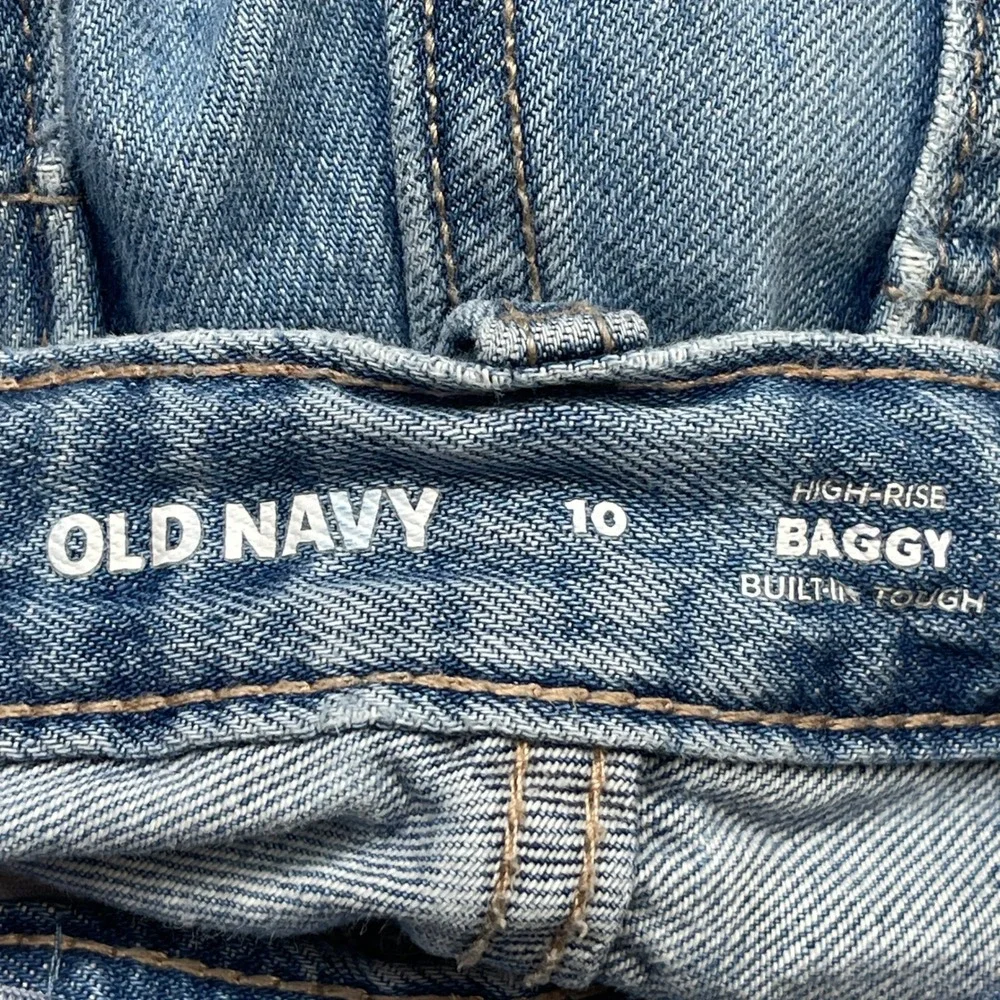 Old Navy Jeans Kids 10 Baggy High Rise Light Wash Cargo Built-In Tough EUC