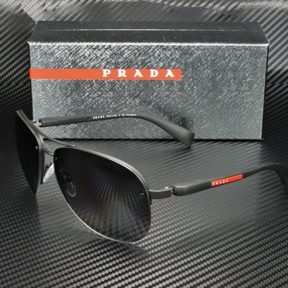 Prada Men's Black and Grey Rubber Sunglasses!