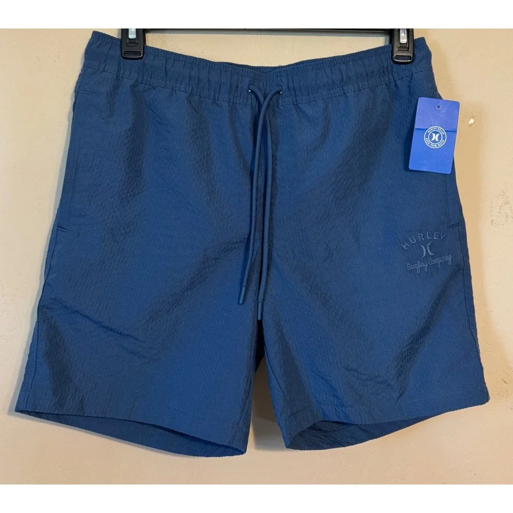 Hurley Shorts Men Medium Blue Textured Pull On Beach Surfing NEW