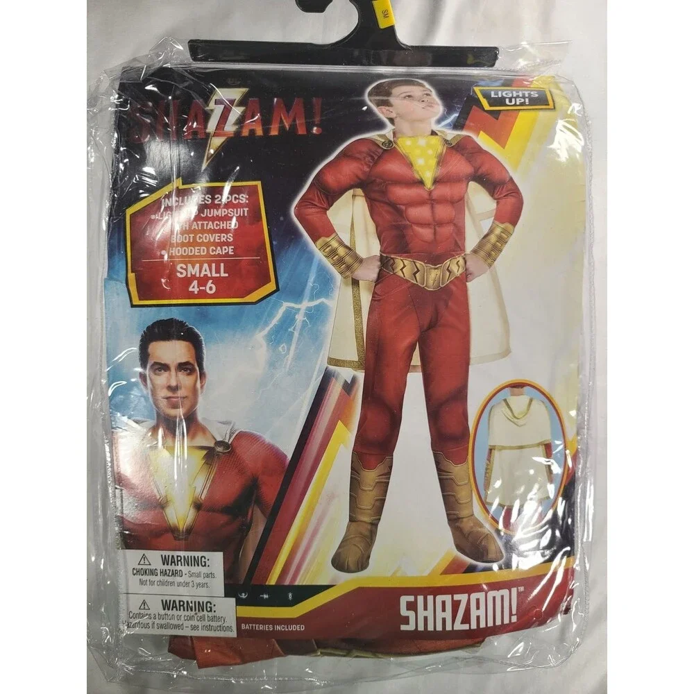 DC Shazam Light-Up Costume Child Small 4-6 Jumpsuit Cape Boot Covers