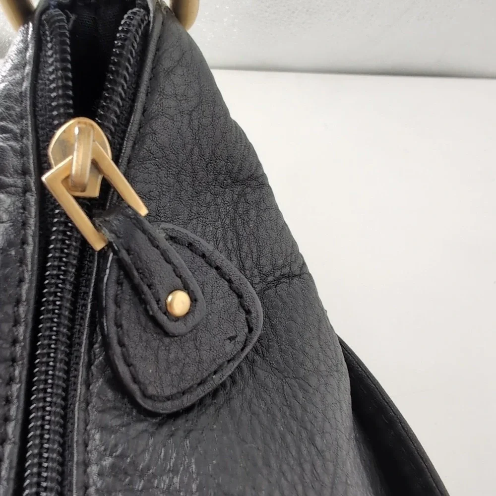 Rolfs Black Cowhide Leather Studded Hobo Shoulder Bag Gold Hardware