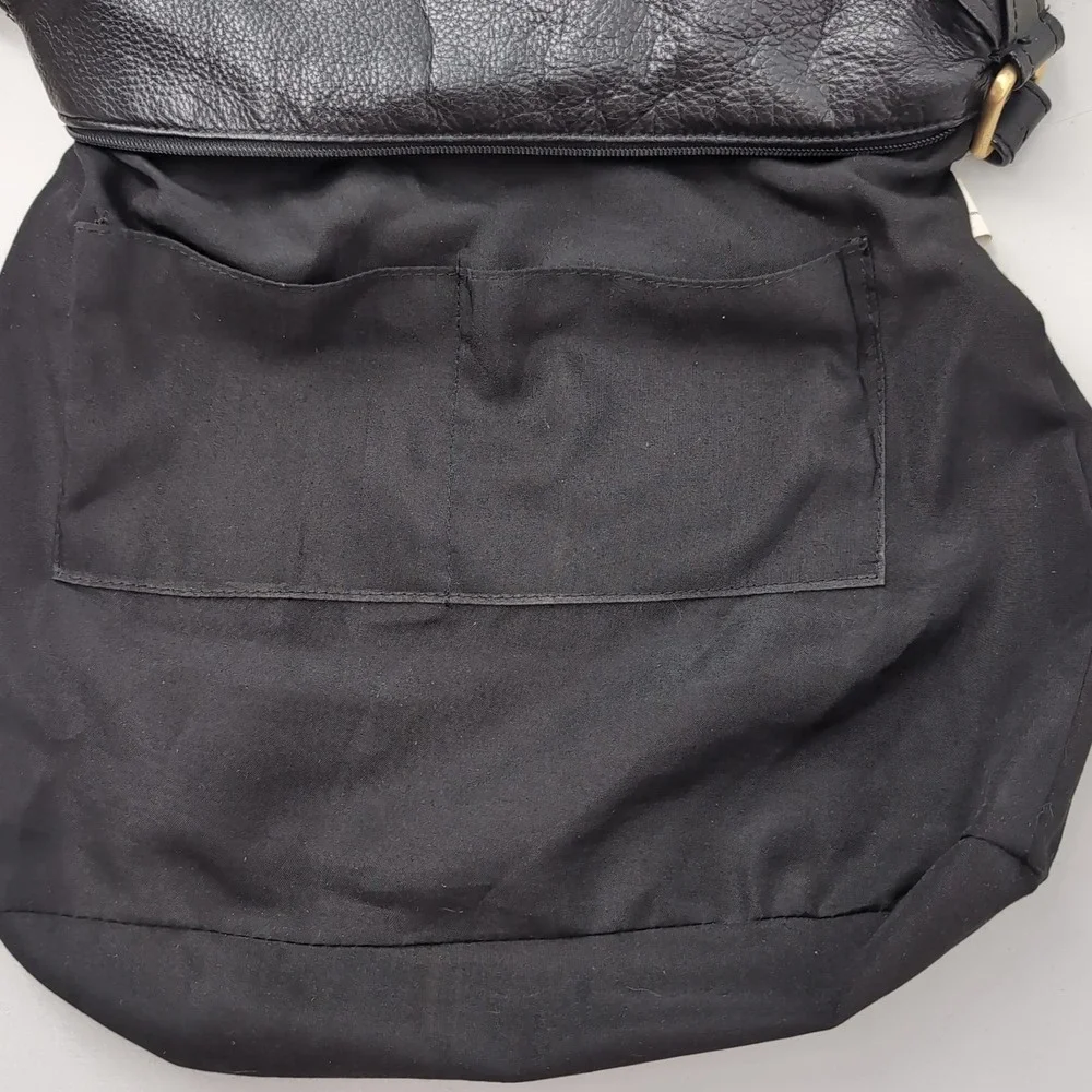 Rolfs Black Cowhide Leather Studded Hobo Shoulder Bag Gold Hardware