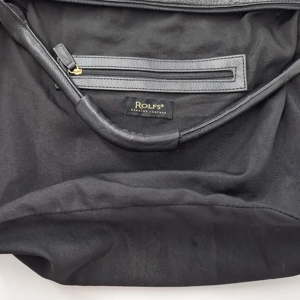 Rolfs Black Cowhide Leather Studded Hobo Shoulder Bag Gold Hardware