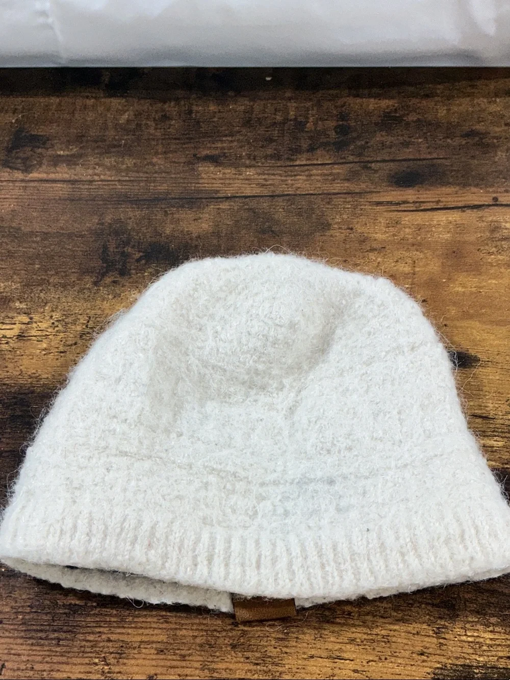 Kids Cream Knit Beanie with Leather Patch - Brand Unspecified