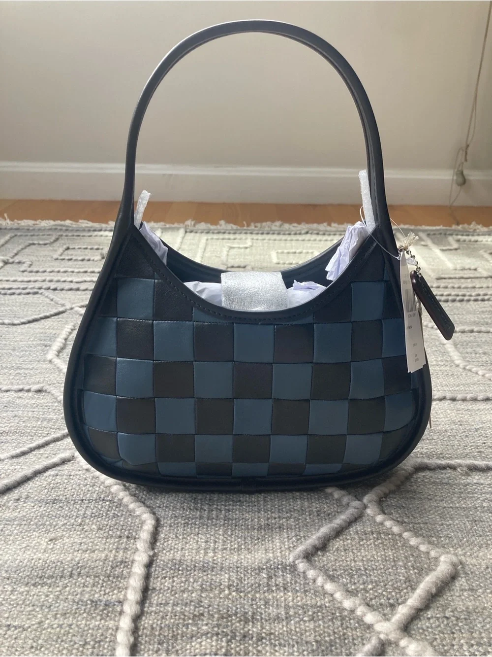 COACHTOPIA Limited Edition Woven Checker Hobo Shoulder Bag in Dark Blue & Black
