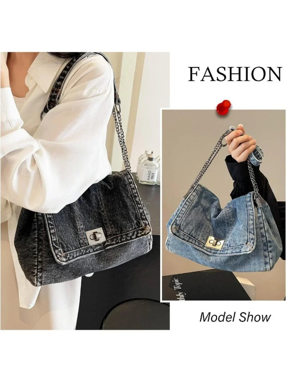 Trendy Y2K Denim Shoulder Bag for Women | Adjustable Chain Crossbody Tote Purse