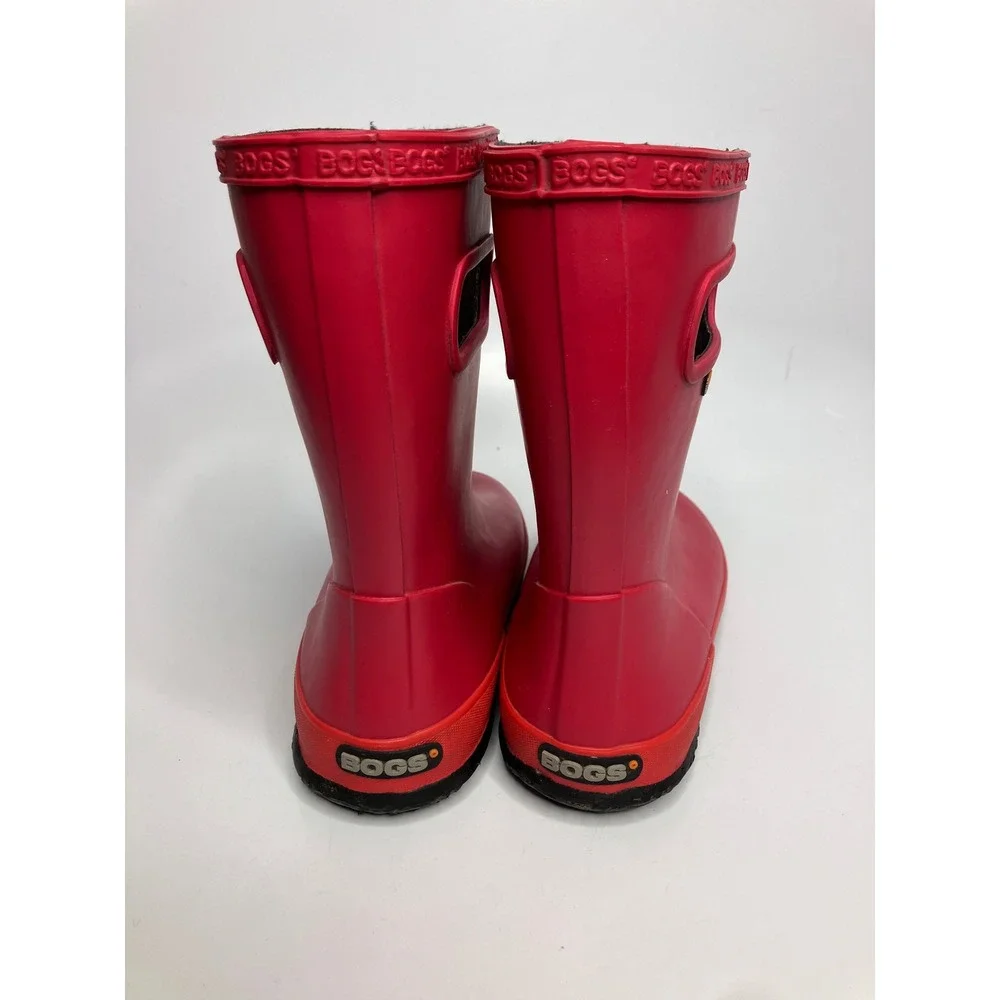 Bogs Skipper Solid Rain Boots Kids Size 3 Red Good Waterproof Pull On Handle