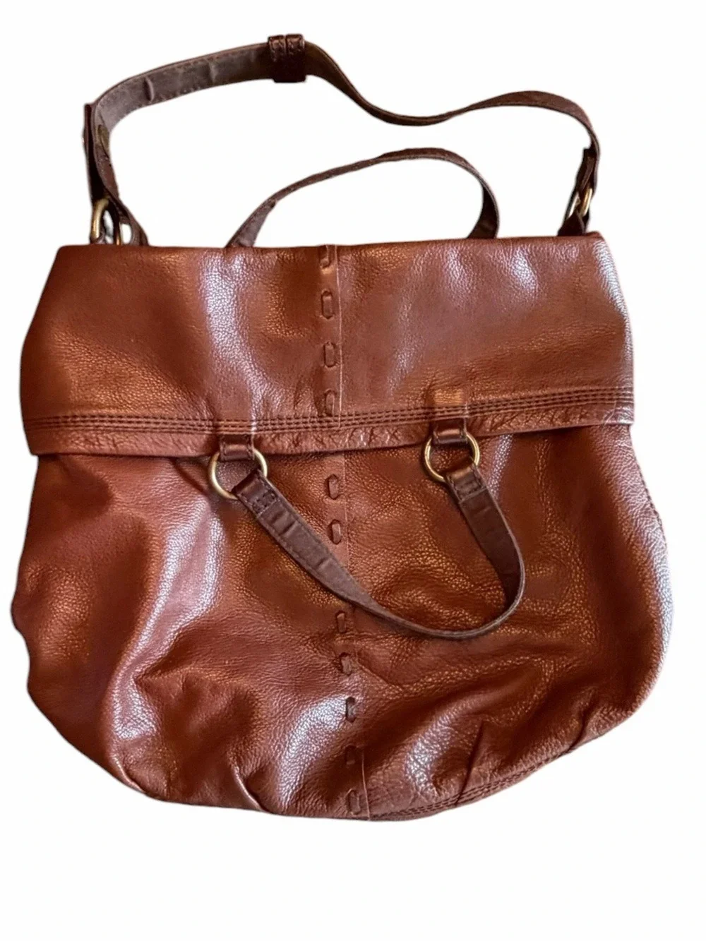 Lucky Brand Abbey Road Fold Over Cinnamon Brown Leather Handbag Shoulder Bag