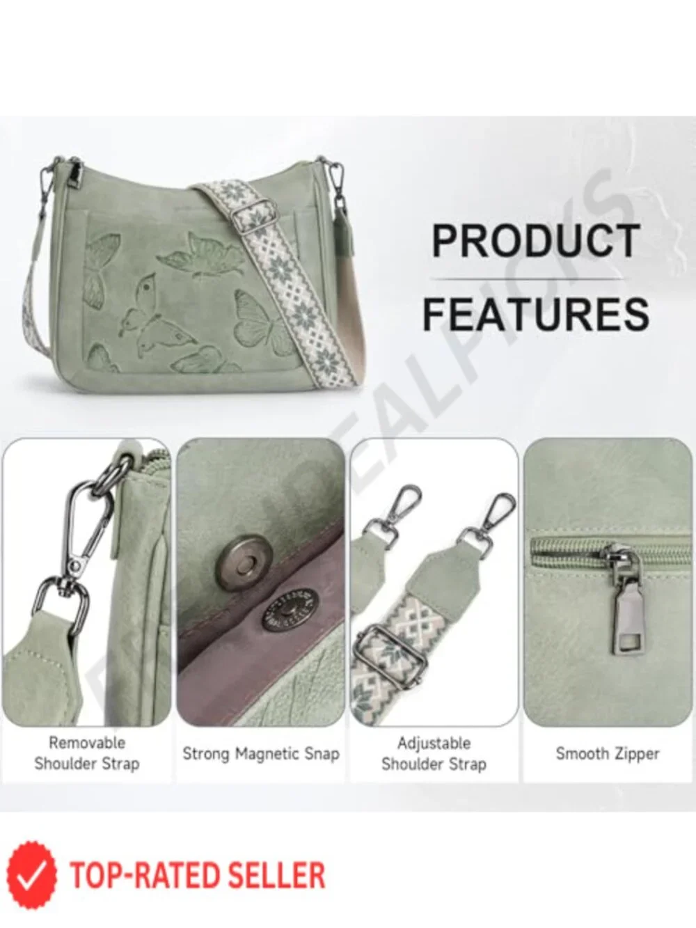 Vegan Leather Butterfly Hobo Crossbody Bag Women Shoulder Purse Handbag