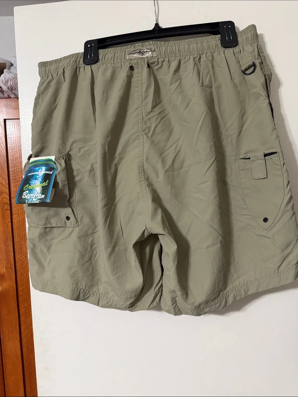 Men's Olive Cargo Swim Shorts with Utility Pockets and Elastic Waist