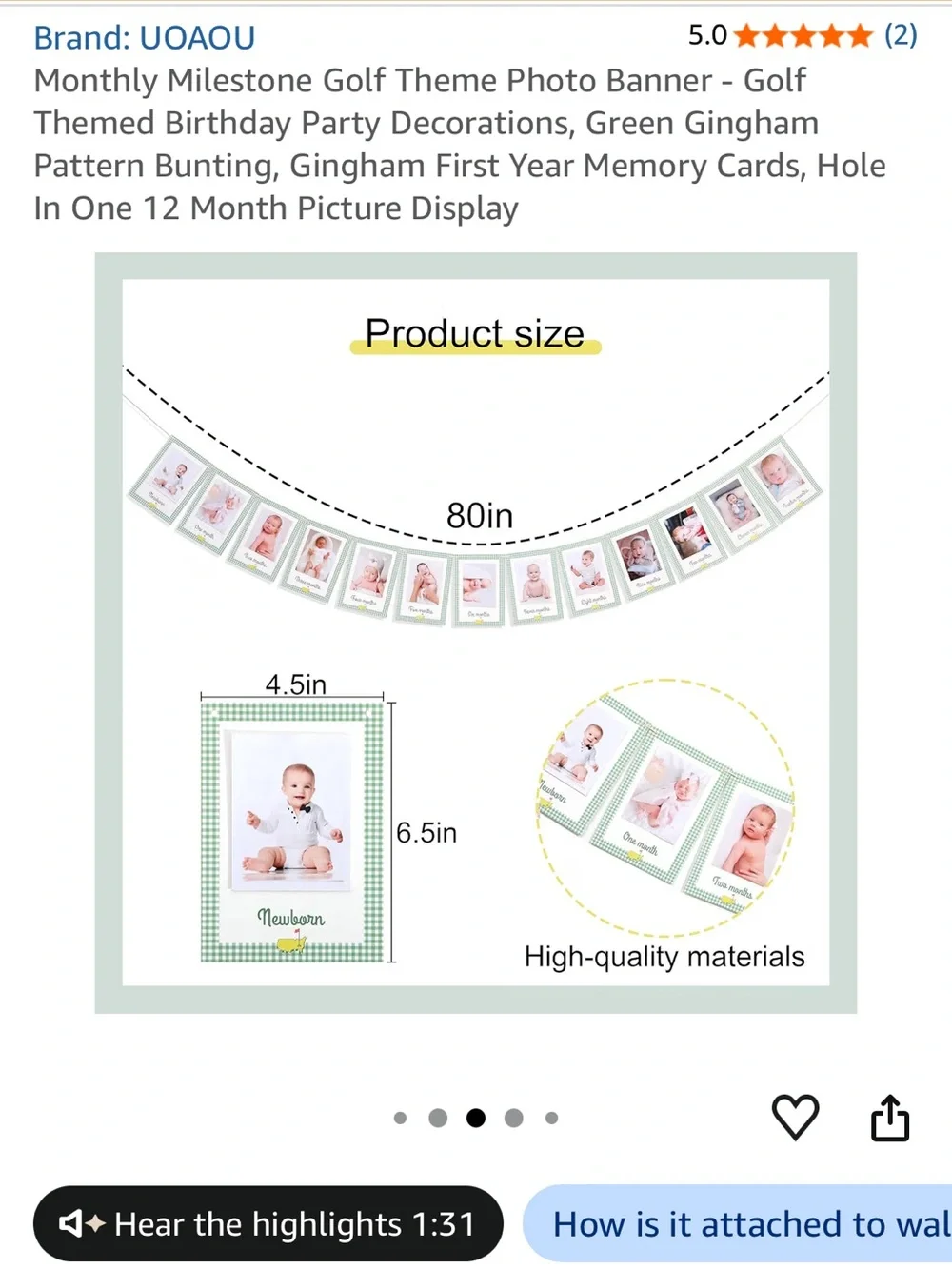 Twelve Months Green Gingham Milestone Cards - Home Party Supplies