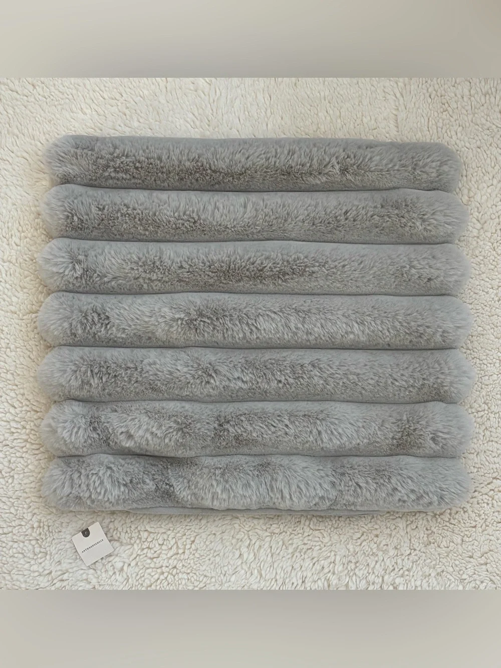 Anthropologie light  gray puffer faux fur 18x18 square pillow cover
