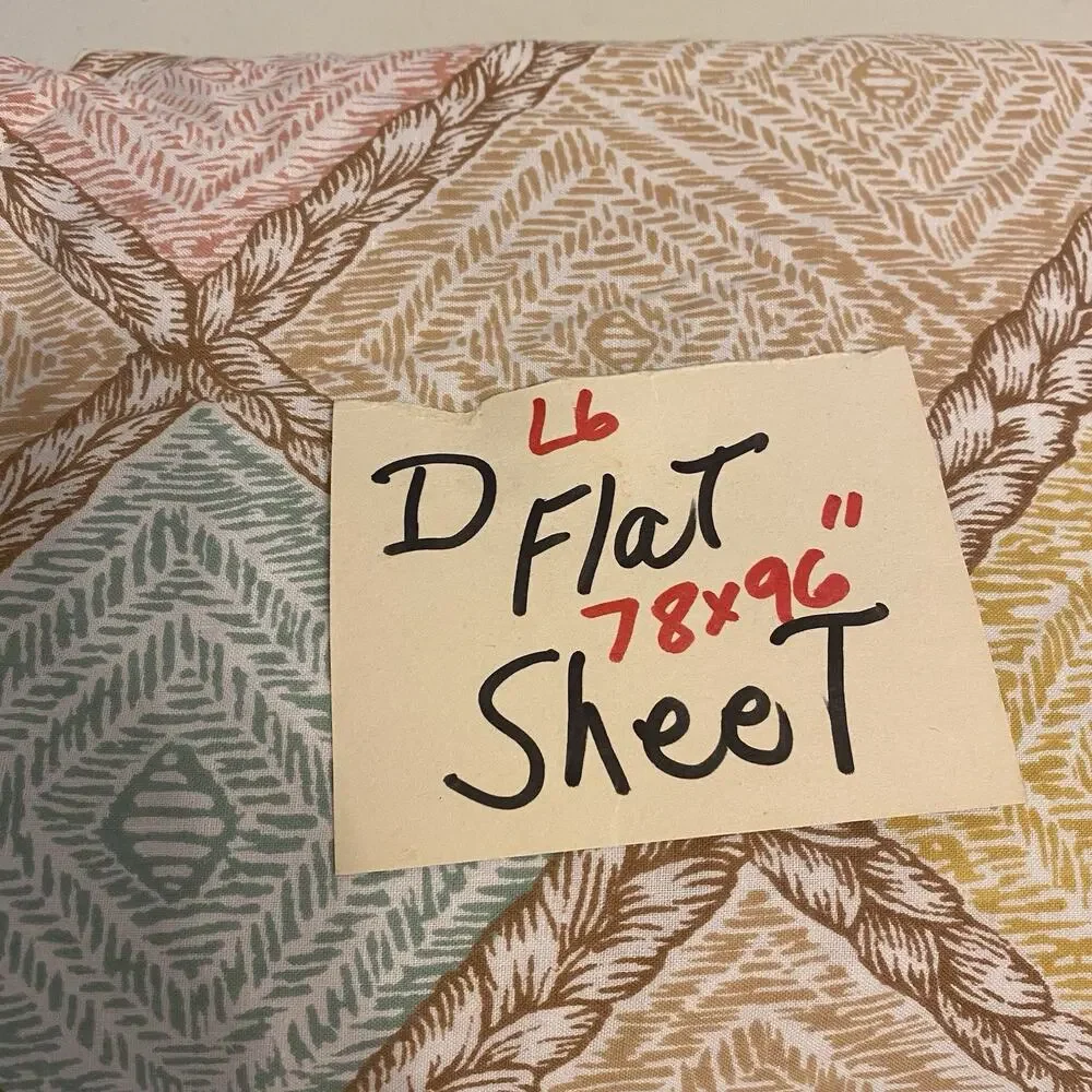 Vintage Cotton Full Size Flat Sheet Argyle Cottagecore Home Collection 78x96”