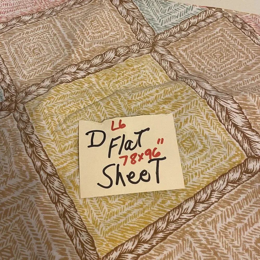 Vintage Cotton Full Size Flat Sheet Argyle Cottagecore Home Collection 78x96”