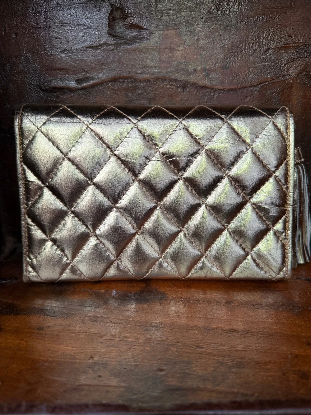 Vintage Jay Herbert Quilted Metallic Clutch - Gold with strap