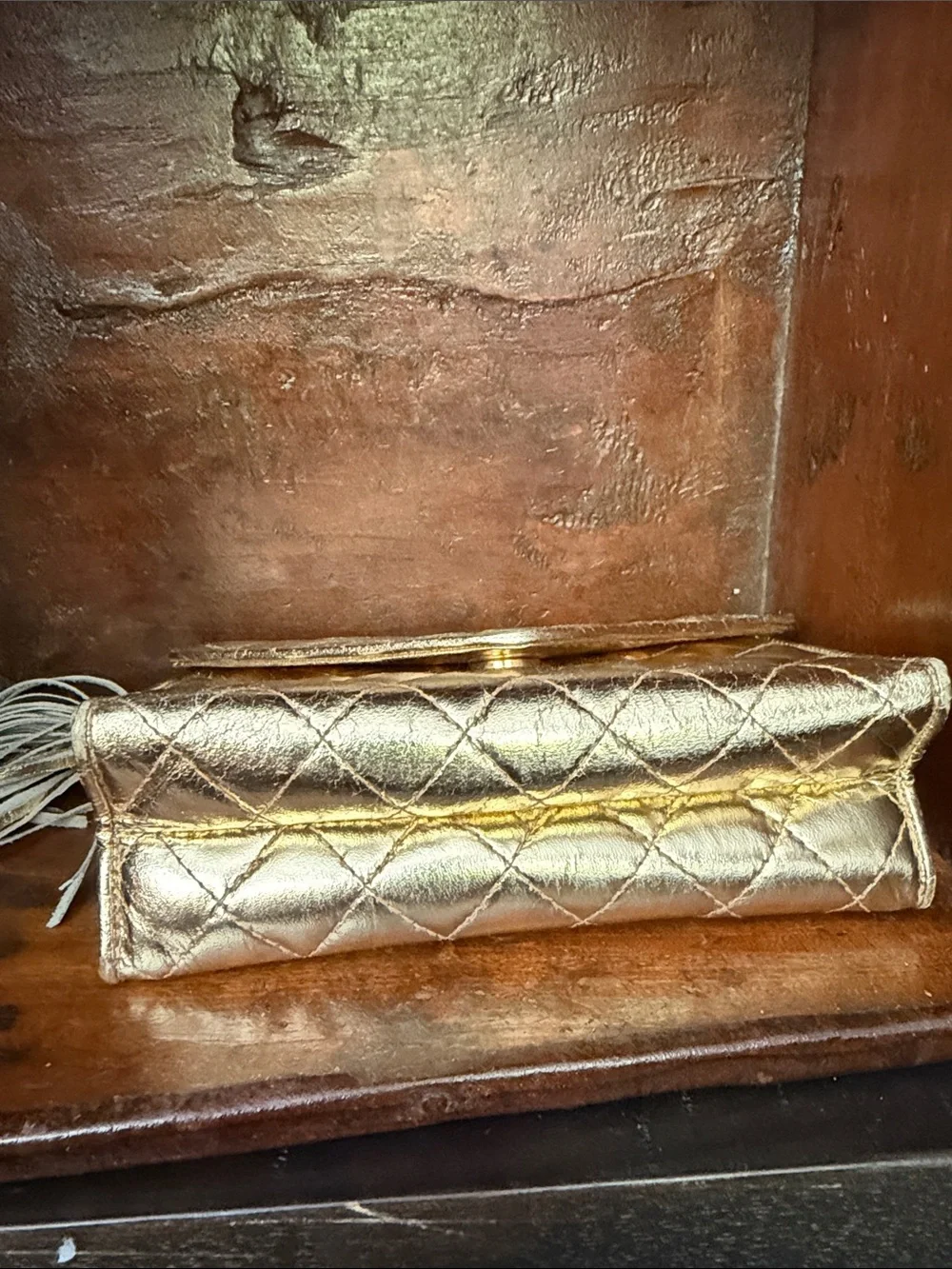 Vintage Jay Herbert Quilted Metallic Clutch - Gold with strap