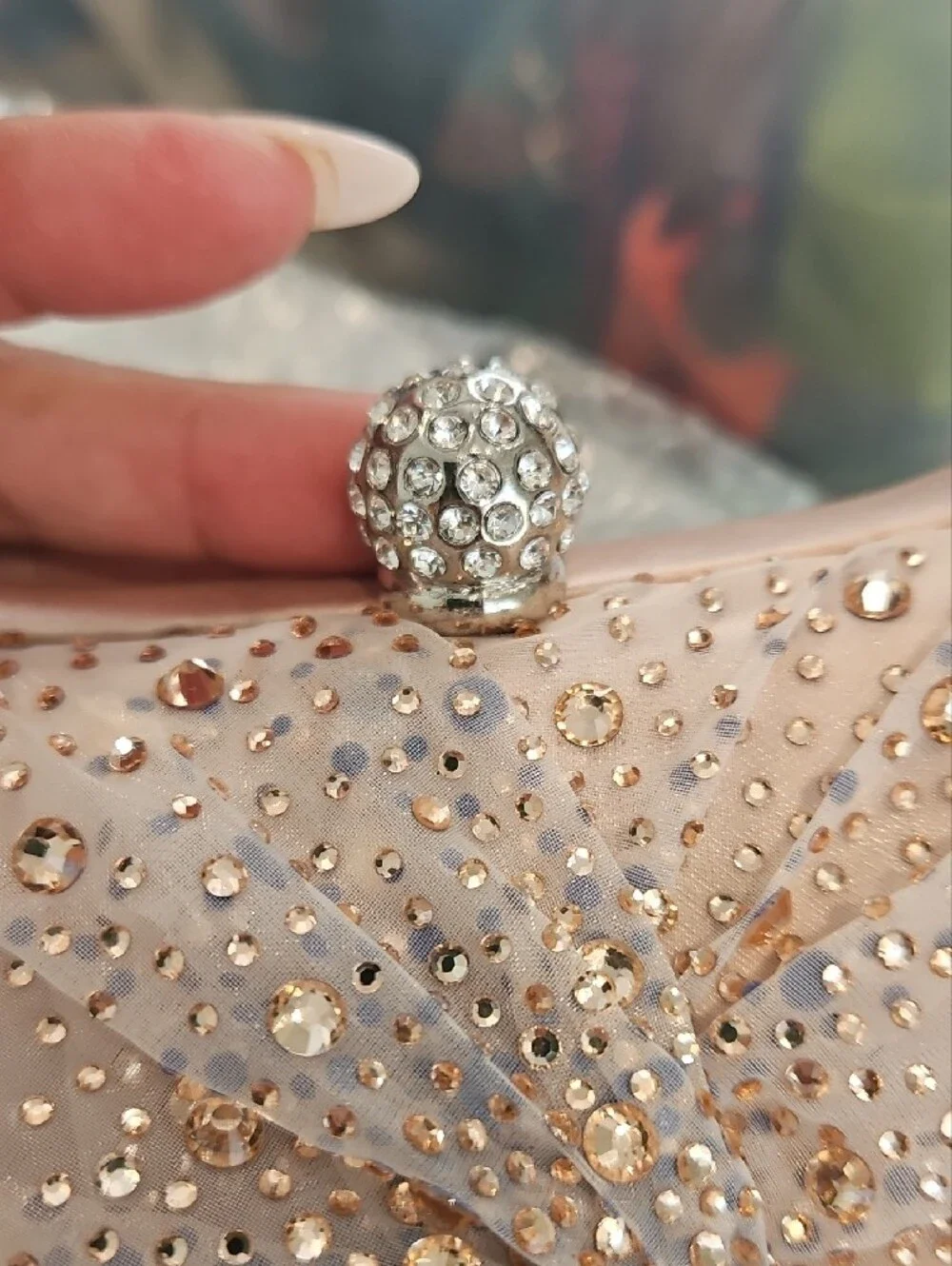 Nina Blush Pink Crystal-Embellished Evening Clutch with Silver Handle