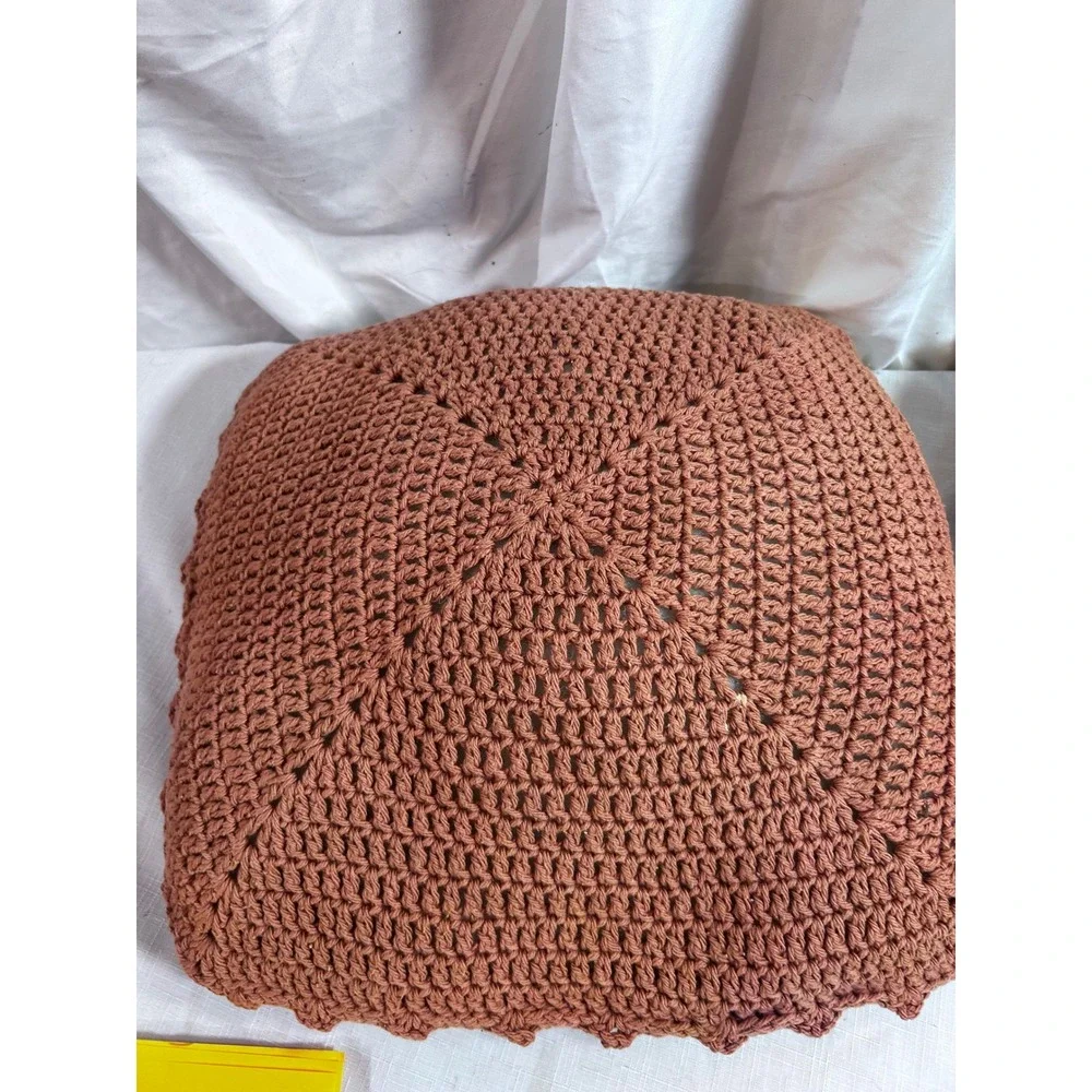 Crochet Throw Pillows 14x14 Brown Cream Yellow Rose Floral Set of 2