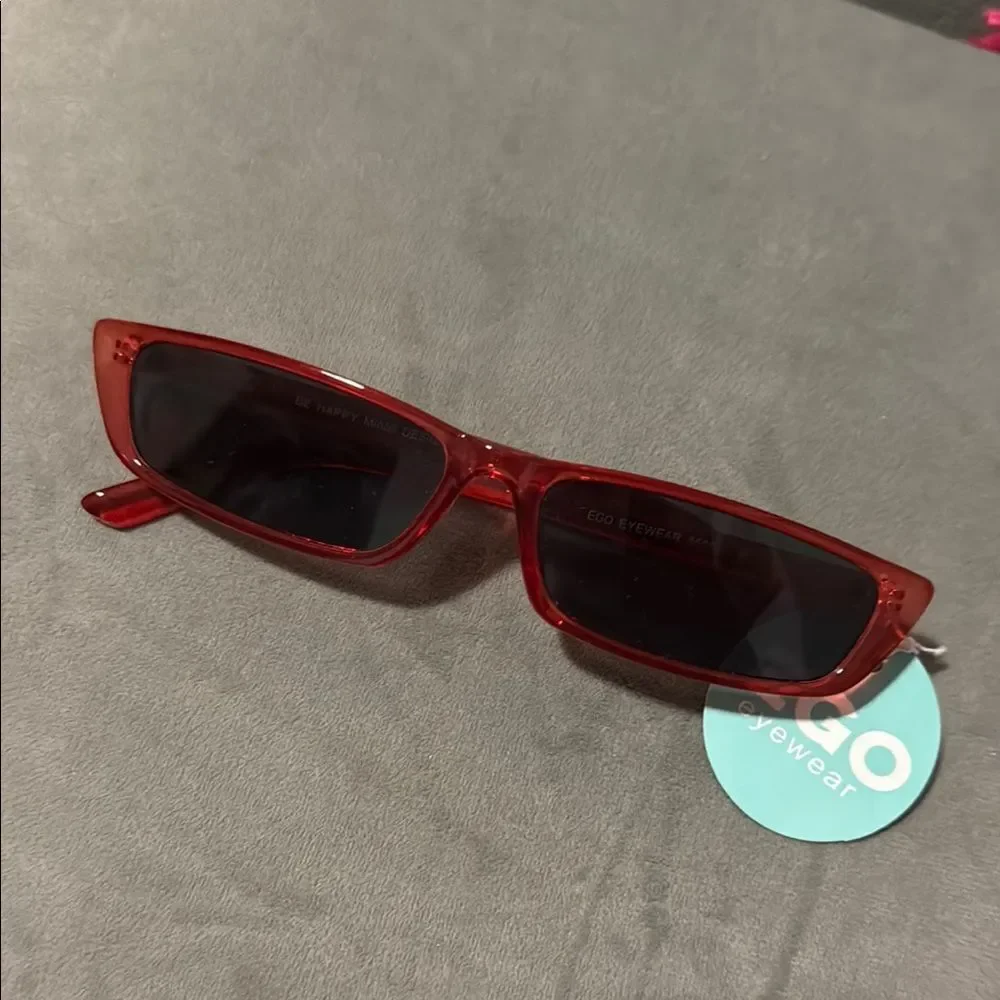 Red Rectangular Sunglasses Thin Small Frame BRAND NEW - Dark Tint 100% UV