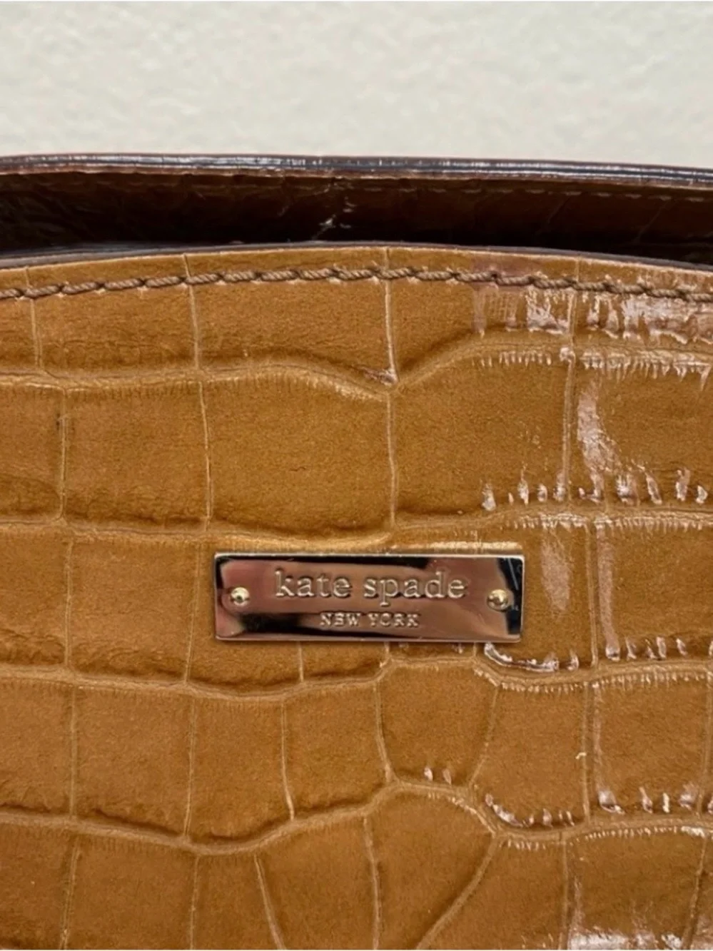 Kate Spade Women's Caramel Faux Croc Handle Shoulder Satchel Bag Classic Coastal