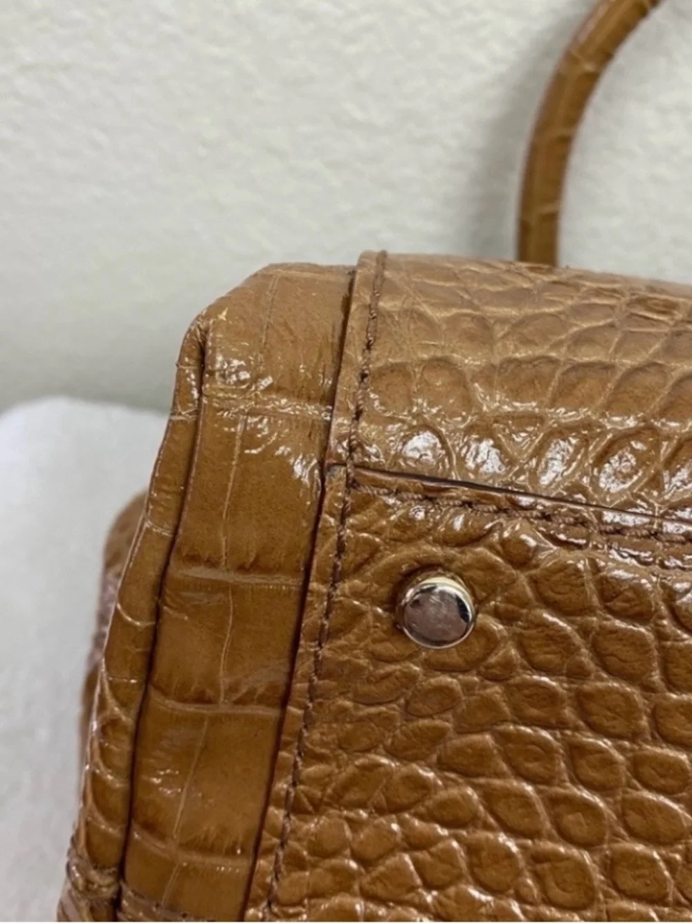 Kate Spade Women's Caramel Faux Croc Handle Shoulder Satchel Bag Classic Coastal