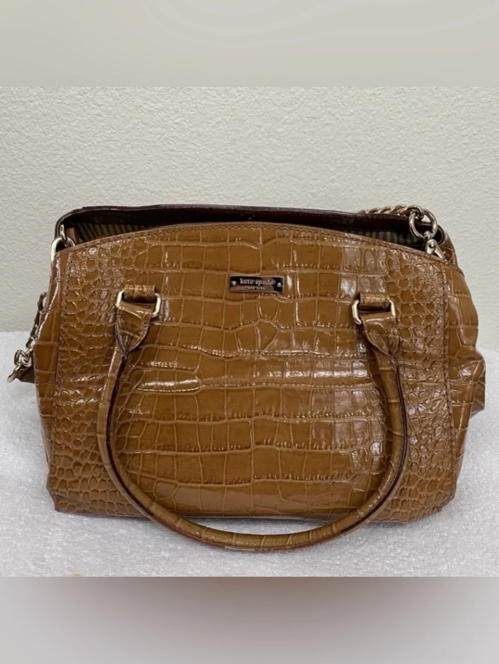Kate Spade Women's Caramel Faux Croc Handle Shoulder Satchel Bag Classic Coastal