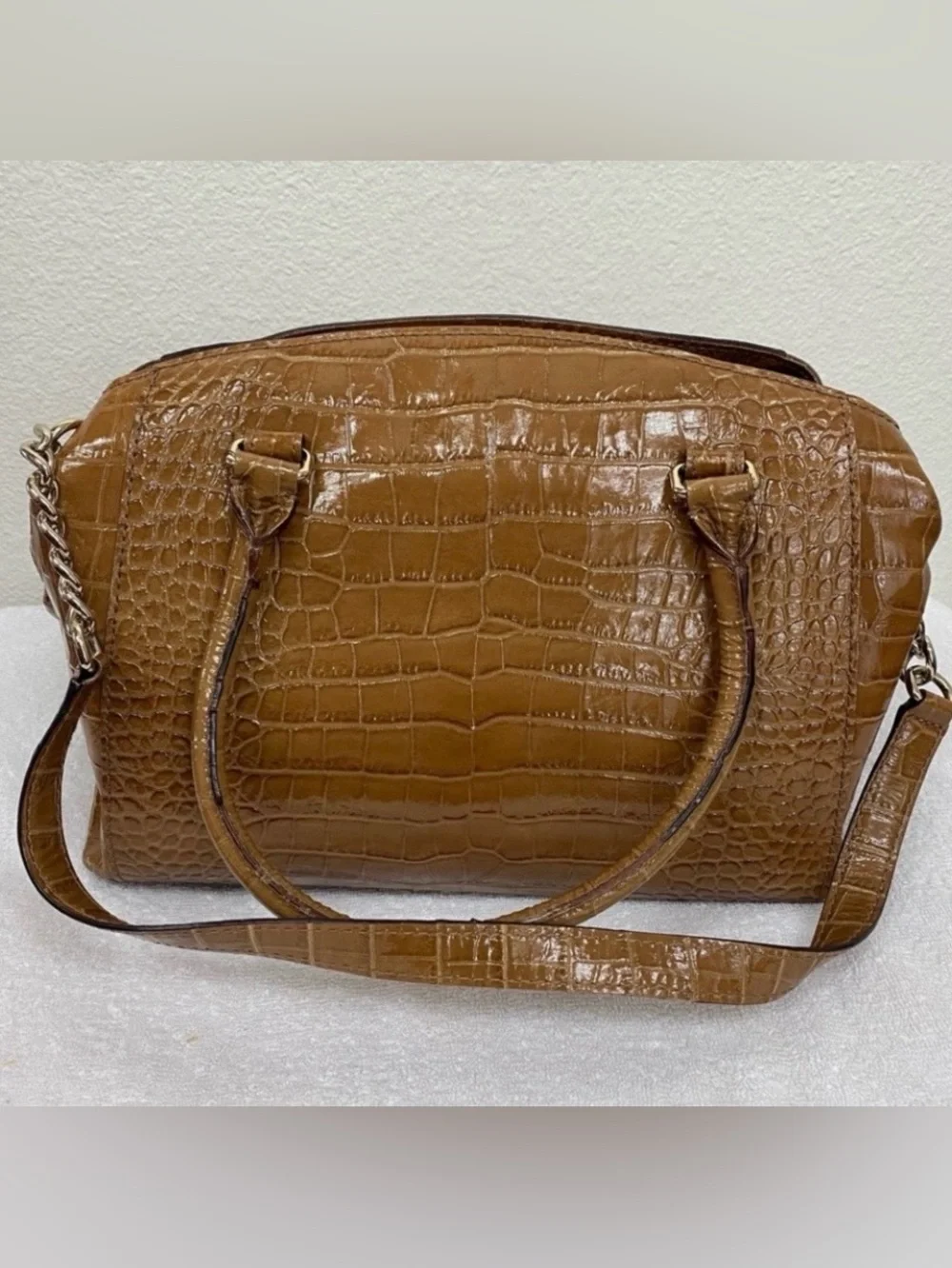 Kate Spade Women's Caramel Faux Croc Handle Shoulder Satchel Bag Classic Coastal