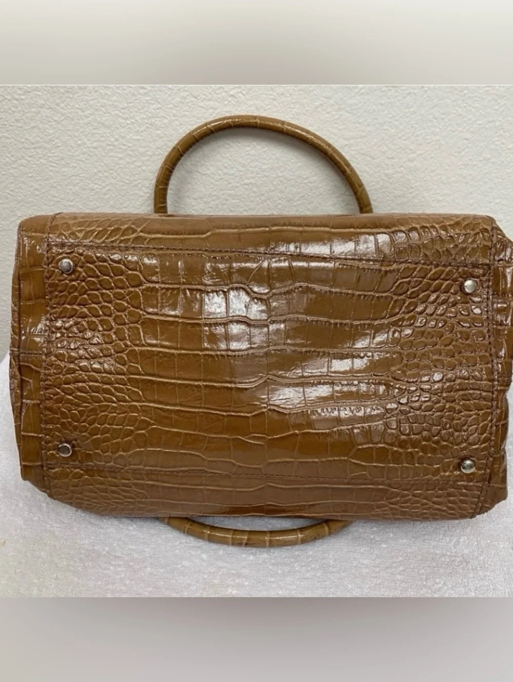 Kate Spade Women's Caramel Faux Croc Handle Shoulder Satchel Bag Classic Coastal