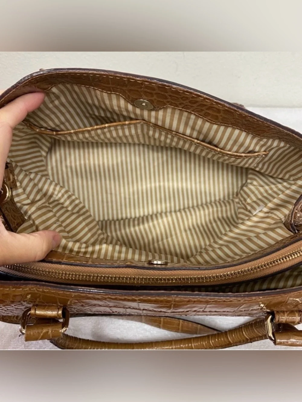 Kate Spade Women's Caramel Faux Croc Handle Shoulder Satchel Bag Classic Coastal