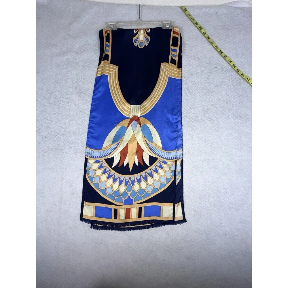 M Frey Wien Silk Scarf Vintage Made In Italy 13 X 58 Egyptian Revival Vivid