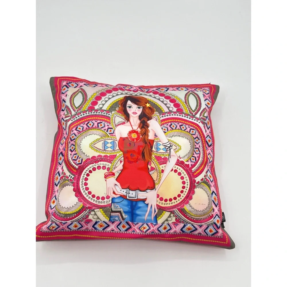 Nicole Lee Fashion Girl Mandala Graphic Throw Pillow Cover Pink Olive 17.5x17.5