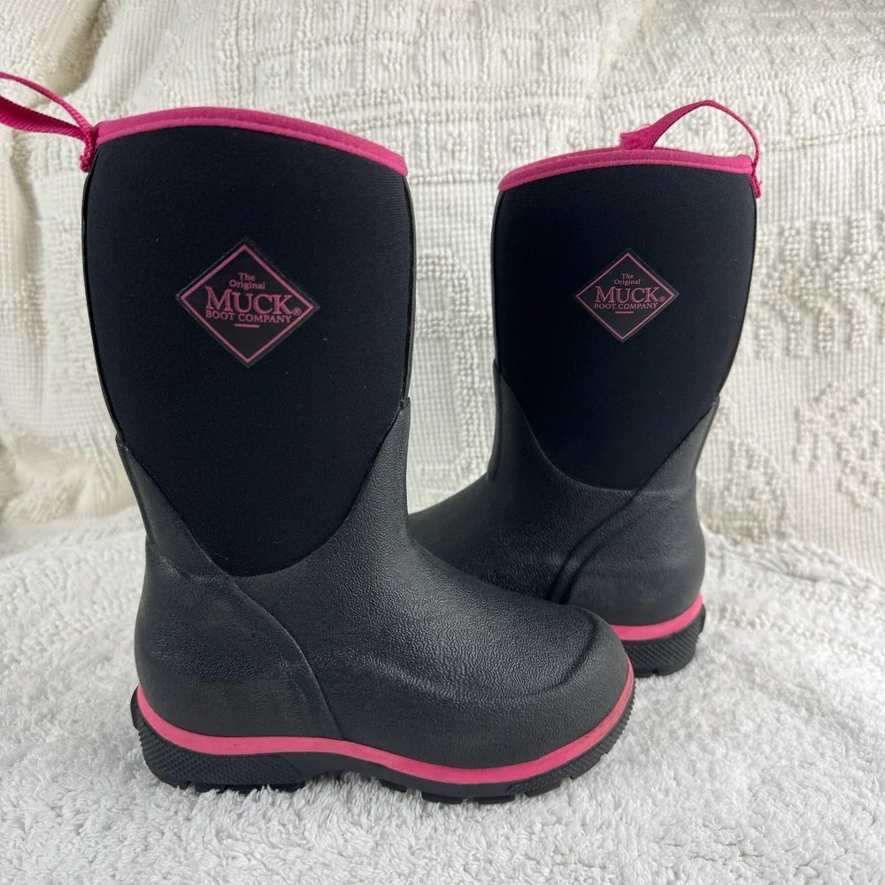 Muck Boot Company Hale Rain Boots Black Pink Size 11 Kids Waterproof Outdoor Mud