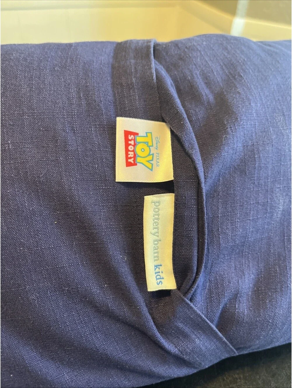 Pottery Barn Kids Toy Story Woody & Buzz Navy Embroidered Cotton Pillow 12x21