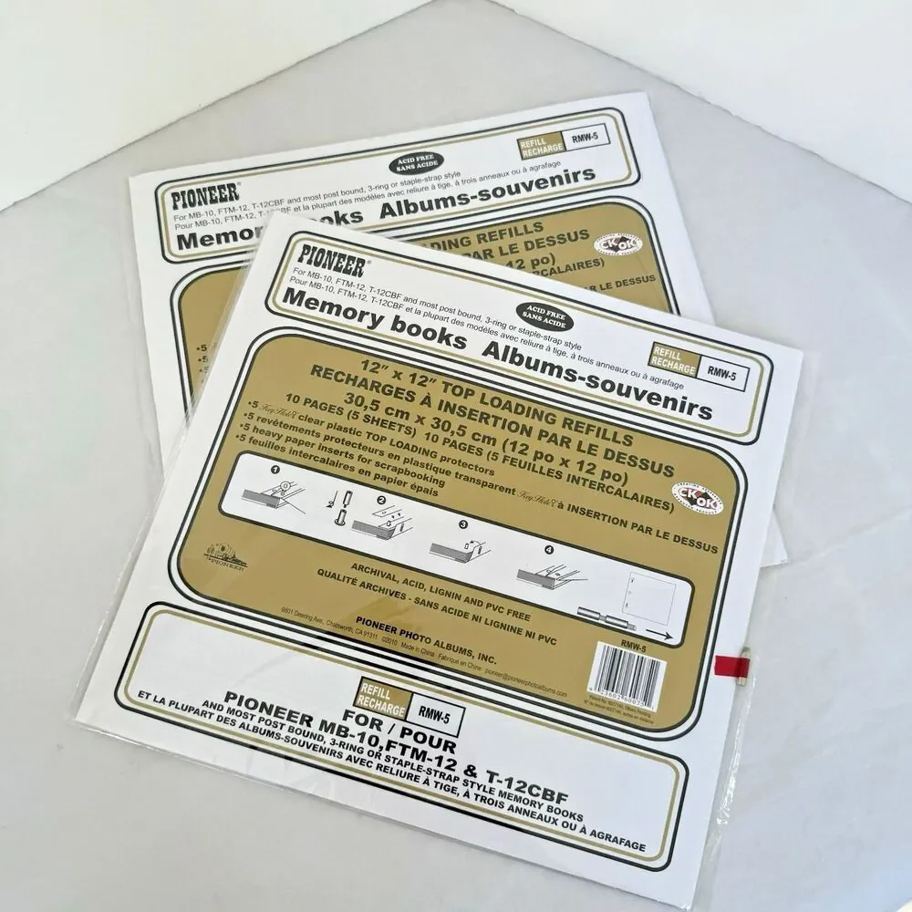2 PACKS RMW-5 PIONEER MEMORY BOOK WHITE REFILL PAGES 12x12