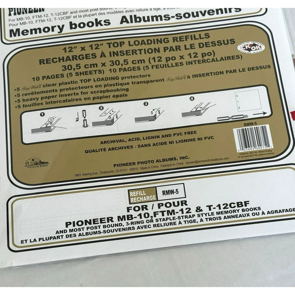 2 PACKS RMW-5 PIONEER MEMORY BOOK WHITE REFILL PAGES 12x12