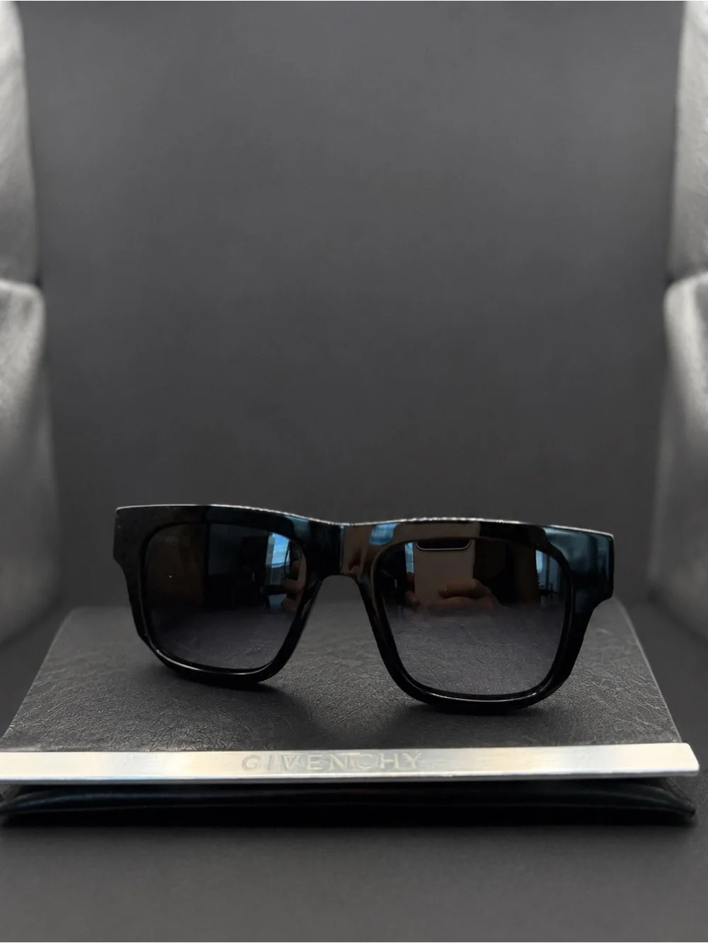 Givenchy Black Square Frame Sunglasses with Dark Lenses