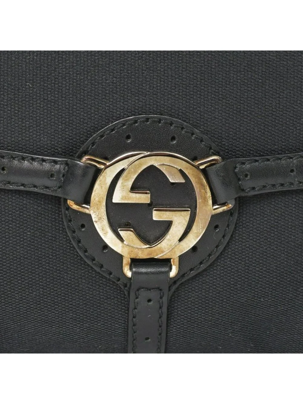 Gucci Interlocking G Handbag Canvas Leather Black Silver