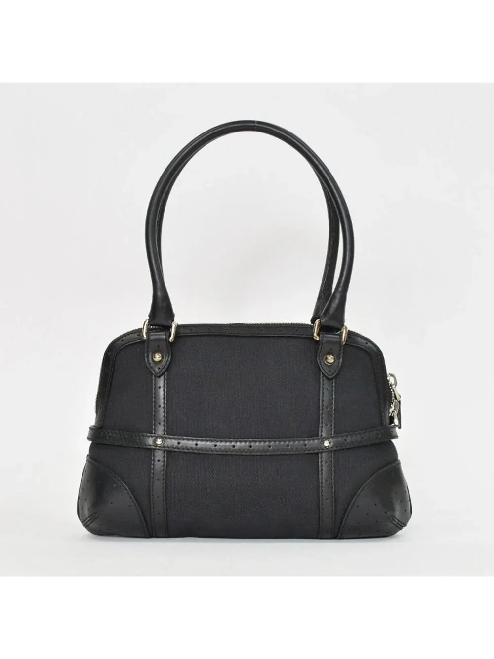 Gucci Interlocking G Handbag Canvas Leather Black Silver