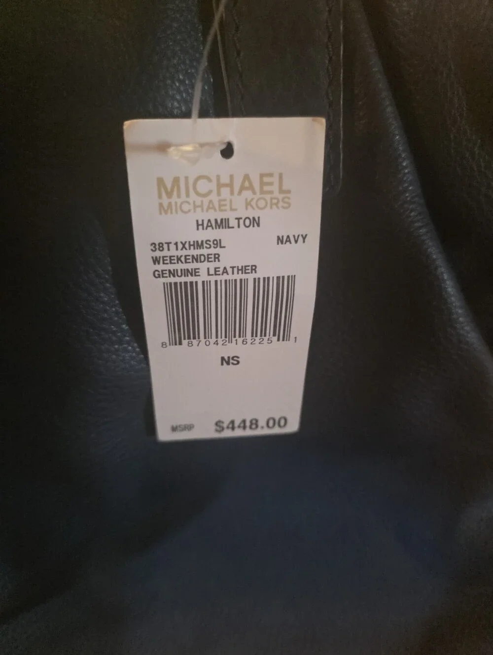 Michael Kors Navy Pebbled Leather Shoulder Tote with Gold Hardware