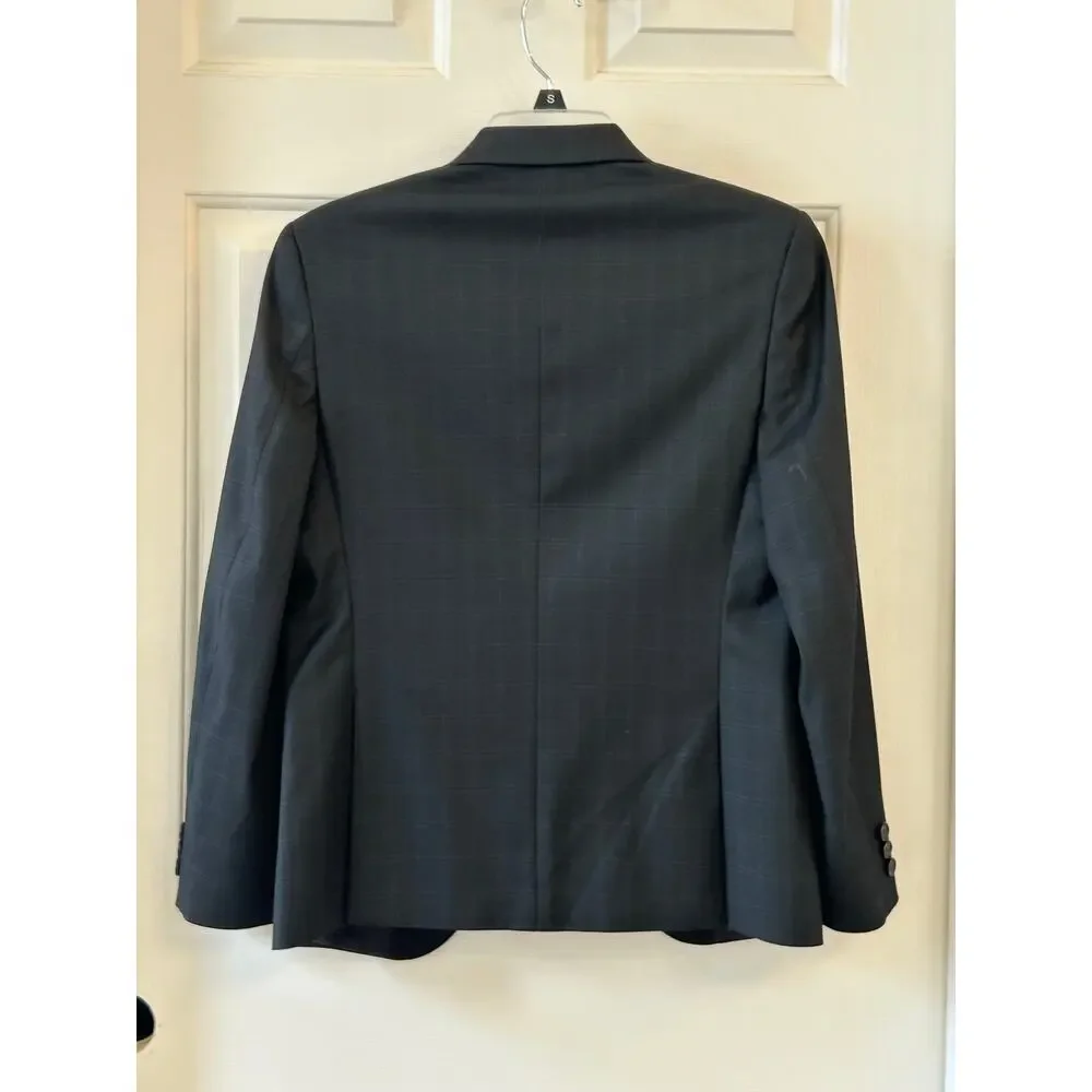 Lauren Ralph Lauren Boys 14R Windowpane Plaid Blazer Sport Coat Dark Gray