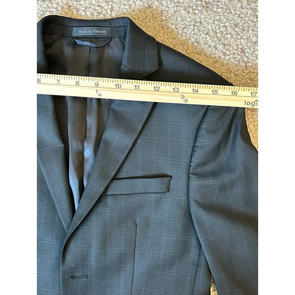 Lauren Ralph Lauren Boys 14R Windowpane Plaid Blazer Sport Coat Dark Gray