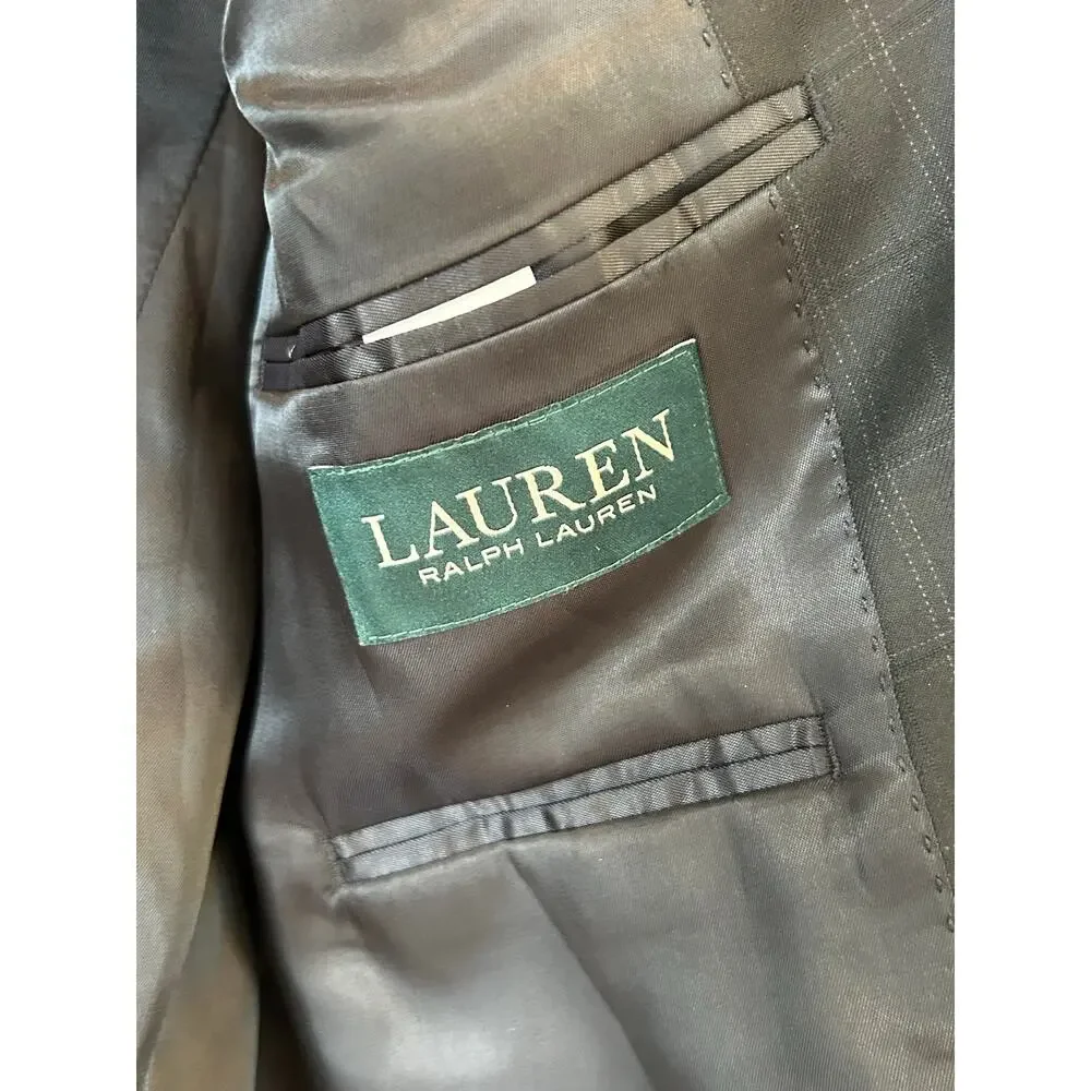 Lauren Ralph Lauren Boys 14R Windowpane Plaid Blazer Sport Coat Dark Gray