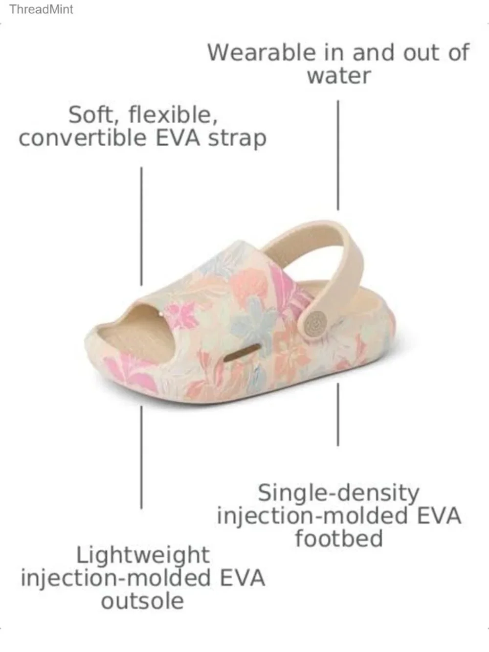 Toddler/Little Kid EVA Slide Sandals Waterproof Casual Beach Shoes