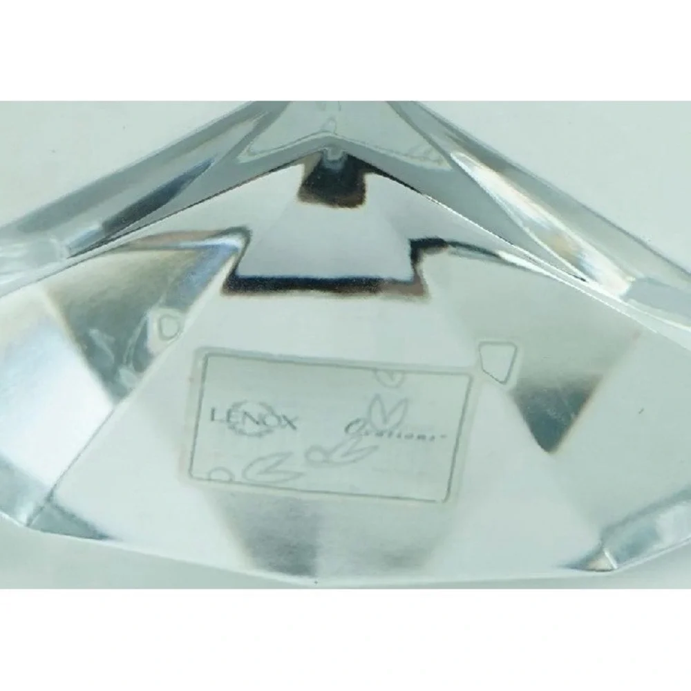 Lenox Generations Crystal Desk Clock Silver Bezel Quartz Pyramid Base 6.5in