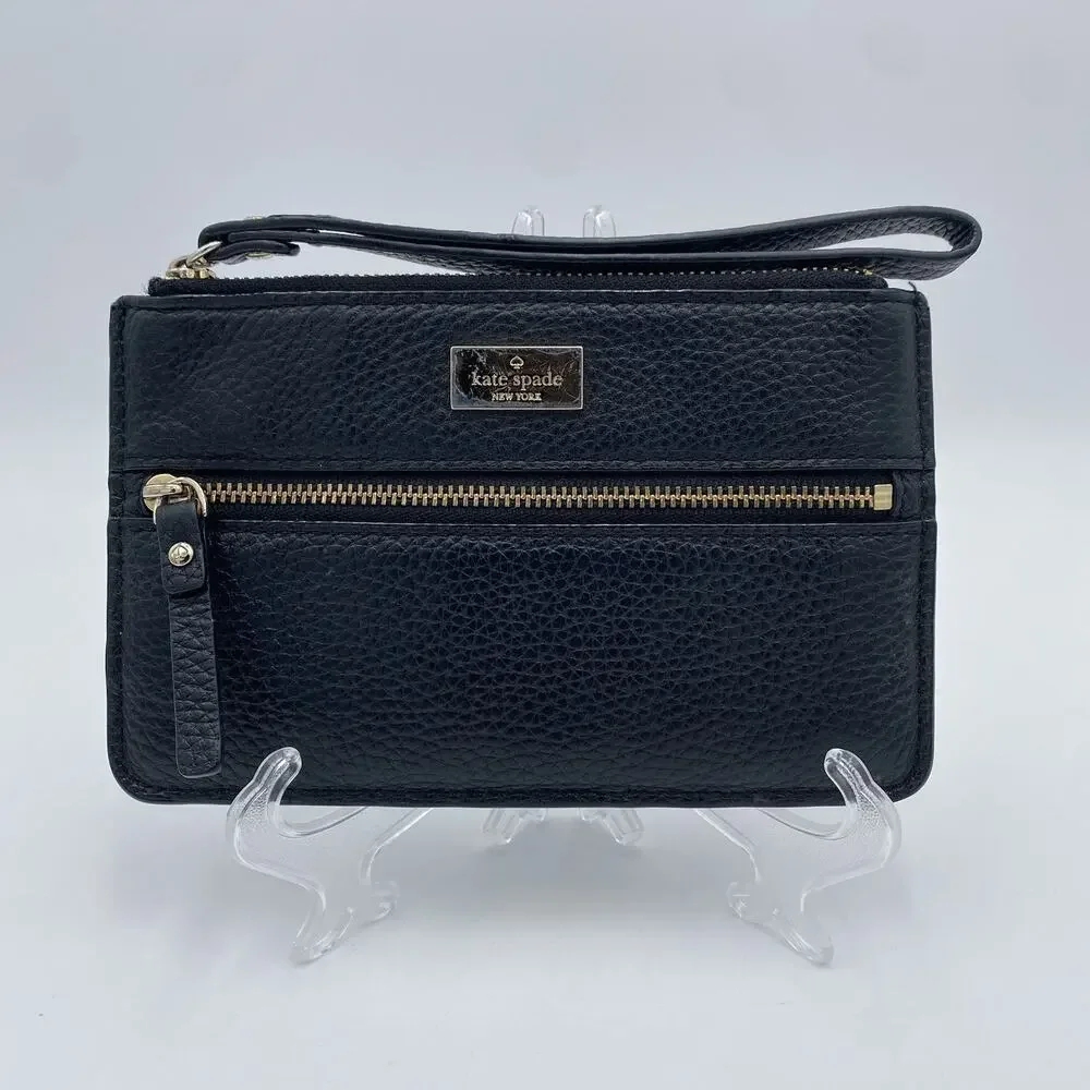 Kate Spade Highland Place Bee Black Pebbled Leather Wristlet | Wallet | Clutch