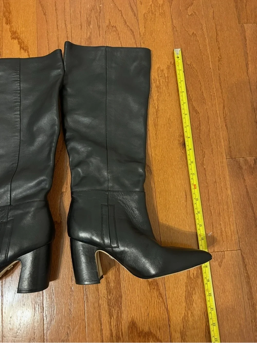Sam Edelman Black Leather Knee High Boots Size 8 Block Heel Pointed Toe Chic
