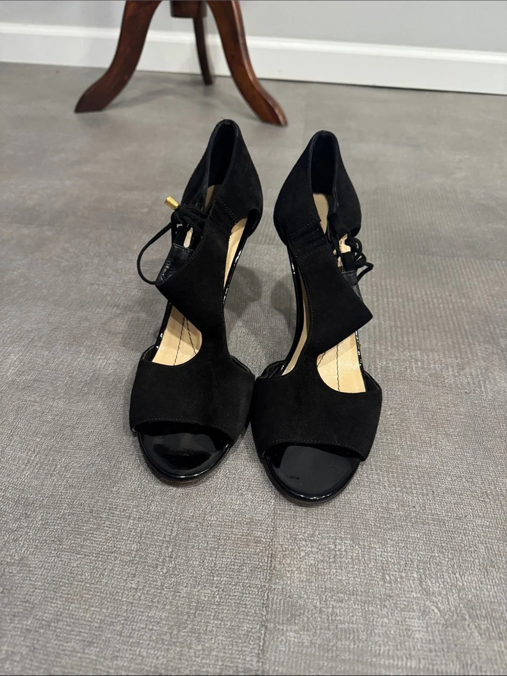 Kate Spade Black Velvet Cut Out Black Lace-Up Open-Toe Women's Heels Size 8